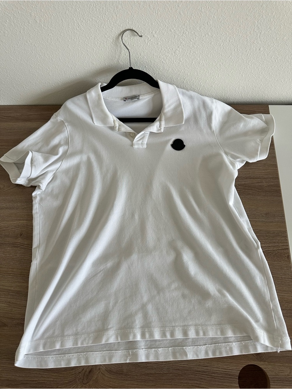 Moncler White Polo with Black Logo Patch